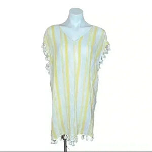 C&C California beach cover up linen blend stripe tassel size medium coastal